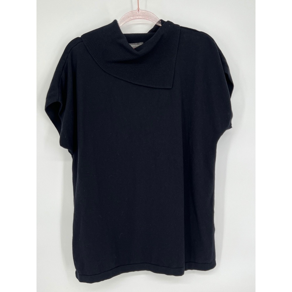 Vince Camuto Funnel Neck Knit Top Short Sleeve‎ Black Tunic Medium